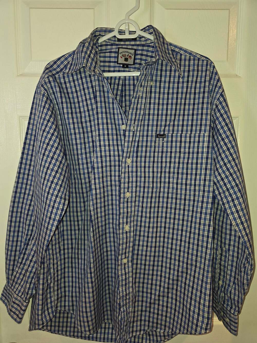 FACONNABLE MENS SHIRT XL BLUE YELLOW CHECK PLAID ALBERT GOLDBERG